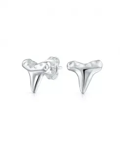 Маленькие серьги-гвоздики с изображением морского животного, гавайской акулы, текстурированные, из стерлингового серебра, украшения для отпуска Bling Jewelry, silver