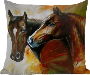 Подушка для улицы - Живопись - Лошади - Животные - Картина маслом - 60x60 см - Устойчива к атмосферным воздействиям - Подушка для отдыха - Декор - Подушка для сна MuchoWow