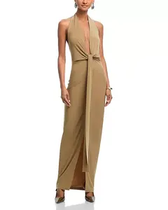 Платье с завязками спереди и бретелями через шею Norma Kamali, бежевый