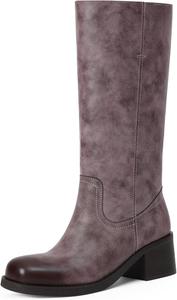 Женские ботинки до середины голени с массивным каблуком, высокие женские ботинки, квадратный носок, удобные повседневные ботинки, низкий каблук, модные стильные ботинки Adolilove, Purple