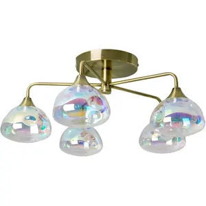 Светодиодный потолочный светильник näve Varna, 1 шт., теплый белый, 5 ламп, радужное стекло, включая светодиоды теплого белого света, каркас из латуни Näve, Messingfarben