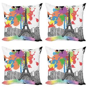 ABAKUHAUS Paris Набор чехлов для подушек (4 предмета), Splashing Spots Eiffel Tower, современная двусторонняя цифровая печать, 40 x 40 см, оранжевый черный