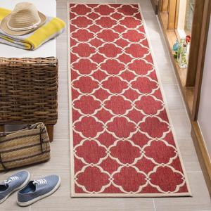 Ковер-дорожка SAFAVIEH, 67 x 244 см,  Linden Collection Red/Cream LND125Q Trellis для помещений и улицы, не линяет, легко чистится, для патио, заднего двора, крыльца, террасы, прихожей