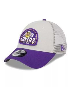Мужская регулируемая кепка цвета хаки/фиолетового Los Angeles Lakers Throwback Patch Trucker 9Forty New Era, коричневый