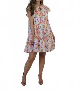 Весеннее платье мини с защипами в кремовом мультиколоре FATE