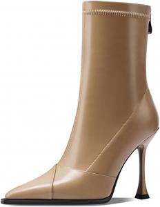 Женские элегантные ботильоны FOWT с острым носком и высоким каблуком-стилетто, сзади молния, короткие, размеры 4-16 US, Tan
