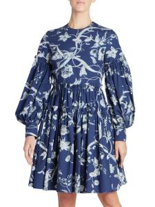 Объемное мини-платье Офелия Erdem, цвет Ophelia Vine Indigo