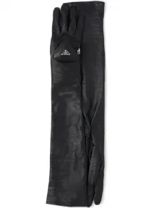 Длинные кожаные перчатки с клатчем Prada, черный