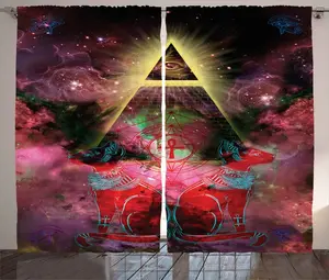 Штора ABAKUHAUS Астрономия в деревенском стиле, Оккультные египетские пирамиды, универсальные ленточные шторы для гостиной с петлями и крючками, 280 x 225 см, сливовый и красный Abakuhaus