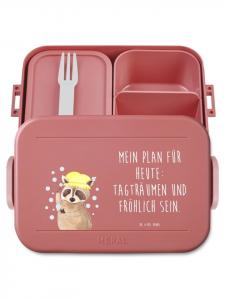 Mr. & Mrs. Panda Ланчбокс с изображением енота и надписью пастельно-красного цвета