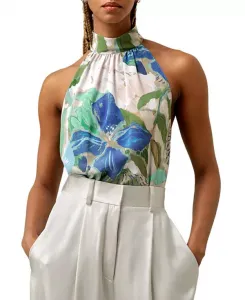 Шелковый топ с воротником-стойкой Praslin Lilysilk, зеленый