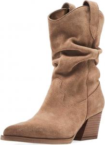 Женские сапоги вестерн средней высоты до икры с закрытым заостренным носком, средней подошвой и каблуком, стильные ботильоны для работы и вечеринок, зимняя обувь, размер 4-16 США Wo wagas, Light Brown