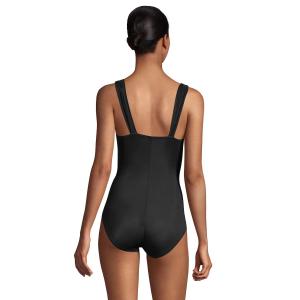 Женский цельный купальник Lands End после мастэктомии с узким греческим принтом для контроля живота UPF 50 Lands' End, черный