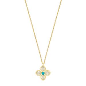 Ожерелье с бирюзовым цветком, покрытое 14-каратным золотом Adornia, синий