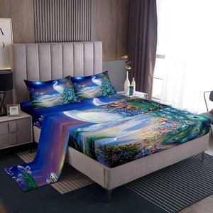 Erosebridal Комплект постельного белья White Peacock с принтом павлина в морском стиле, голубой оттенок, для детей, White Green Blue