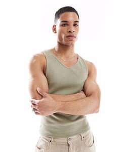 Майка ASOS DESIGN muscle rib цвета хаки
