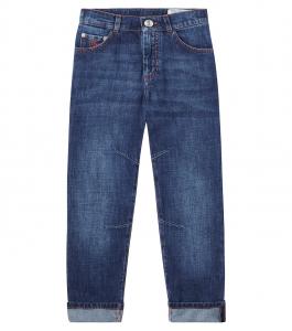 Прямые джинсы со средней посадкой Brunello Cucinelli Kids, Denim Scuro