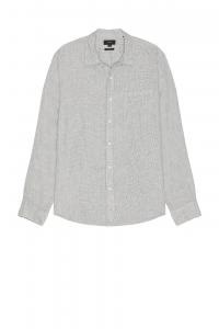 Рубашка с длинным рукавом и отдельной планкой в клетку "пёсья зубчатка" Vince, broad leaf & optic white