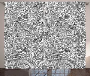 Шторы ABAKUHAUS в восточном деревенском стиле с этническим монохромным узором, универсальные ленточные шторы для гостиной с петлями и крючками, 280 x 225 см, белые и черные Abakuhaus