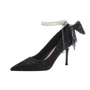 QITUMAUL Стройные каблуки на высоком каблуке женские черные, цвет Black[Heel Height 8.5cm]