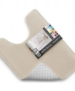 Нескользящий, ультрамягкий плюшевый коврик для ванной из пенополиуретана с эффектом памяти - контурный, 61 смx51 см Clara Clark, льняной