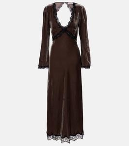 Алеша бархатное миди-платье с кружевной отделкой Rixo, Mink