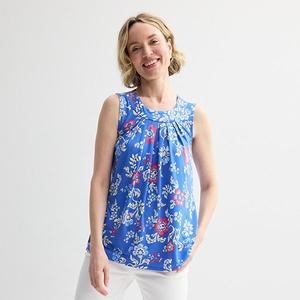 Женский плиссированный топ Croft & Barrow, Blue Retro Floral