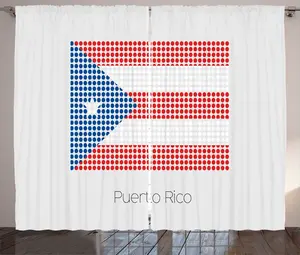 Штора ABAKUHAUS в стиле пуэрториканского рустика, национальный флаг в горошек, присборенная штора из тесьмы для спальни с петлями и крючками, 280 x 225 см, цвет бледно-серый и вермильон Abakuhaus