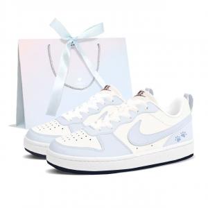 Nike Кроссовки для скейтбординга Court Borough Sea Salt Cat Paw с устойчивостью к истиранию и противоскользящей подошвой, низкие, светло-голубые, для подростков