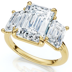 Помолвочное кольцо с 5-каратным бриллиантом изумрудной огранки, сертифицированное, с тремя камнями из 14-каратного золота или выращенной в лаборатории платины Pompeii2, 14K Yellow Gold