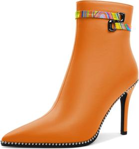 Женские ботильоны Soireelady с заостренным носком, тонким высоким каблуком, расшитые бисером, с коротким голенищем, боковой молнией и металлической пряжкой, каблук 4 дюйма, Matte Orange