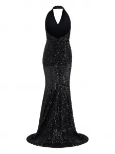 Платье макси с вырезом халтер и пайетками PATOU, черный
