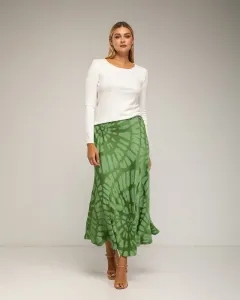 Юбка миди из шелка с геометрическим принтом и карманами Tantra, зеленый