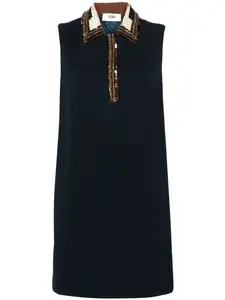 Платье мини с воротником поло и пайетками Fendi, синий