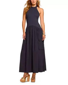 Платье-Халтер от Simonne, выполненное в смешанной технике. Ramy Brook, синий