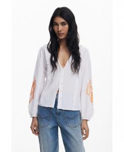 Женская блузка-баллон с листьями Desigual, White