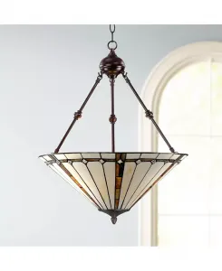 Подвесная люстра из бронзы шириной 20 дюймов в стиле Тиффани с текстурой золота и витражным стеклом цвета слоновой кости для столовой, дома и кухни Robert Louis Tiffany, brown