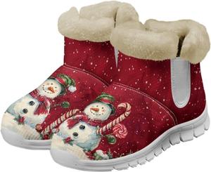 Зимние пушистые ботинки Howilath для женщин с утепленной плюшевой подкладкой, Christmas Snowman Candy