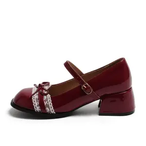 AFJI Женские туфли Мэри Джейн на массивном каблуке — бордовые, цвет Burgundy