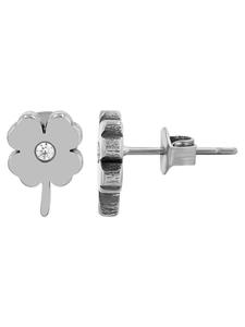 Adeliás Женские серьги - серьги-гвоздики в форме клеверного листа из титана со стразами белого цвета