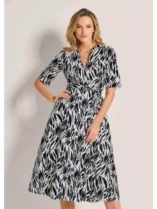 MADELEINE Платье-халат с поясом, черно-белое