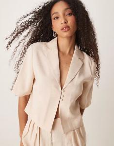 Укороченная рубашка с короткими рукавами и завязкой спереди от ASOS DESIGN в цвете «кремовый»