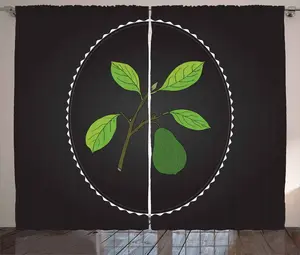 Шторы ABAKUHAUS "Авокадо в деревенском стиле", крона аллигаторовой груши, универсальные ленточные шторы для гостиной с петлями и крючками, 280 x 175 см, цвет "Зеленый кола" Abakuhaus