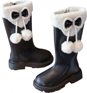 Детские сапоги до колена для девочек, сапоги средней длины, верховые сапоги, искусственная кожа, молния, панк/гот стиль, осень-зима, с бантом, боевые сапоги, маленькие и большие размеры Generic, B03 Bk3