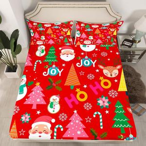 Erosebridal Комплект постельного белья с новогодним принтом для детей, Red