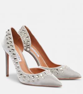 Туфли-лодочки Cosmic Love 105 с бархатом и декором Aquazzura, Sig-Silver Grey