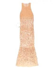Вечернее платье макси с пайетками Elisabetta Franchi, нейтральный