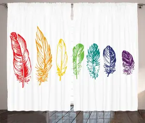ABAKUHAUS, расписанная вручную деревенская штора с радужными перьями, для спальни, присборенная штора с петлями и крючками, 280 x 225 см, цвет: красный, зеленый, фиолетовый Abakuhaus