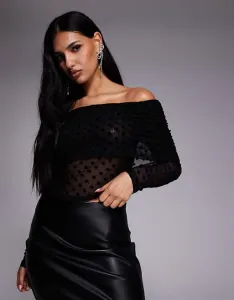 Черный топ с длинными рукавами и открытыми плечами ASOS DESIGN