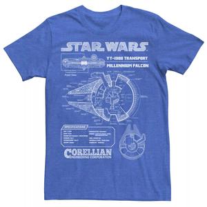 Мужская футболка с рисунком Corellian Millennium Falcon Schematic Star Wars